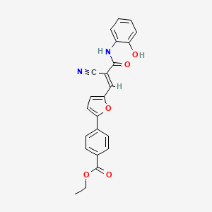 molecular formula C23H18N2O5 B2847104 ethyl 4-[5-[(E)-2-cyano-3-(2-hydroxyanilino)-3-oxoprop-1-enyl]furan-2-yl]benzoate CAS No. 380434-47-9