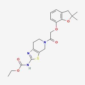 molecular formula C21H25N3O5S B2847109 Ethyl (5-(2-((2,2-dimethyl-2,3-dihydrobenzofuran-7-yl)oxy)acetyl)-4,5,6,7-tetrahydrothiazolo[5,4-c]pyridin-2-yl)carbamate CAS No. 1351635-31-8