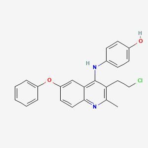 molecular formula C24H21ClN2O2 B2847111 4-{[3-(2-Chloroethyl)-2-methyl-6-phenoxyquinolin-4-yl]amino}phenol CAS No. 861210-03-9