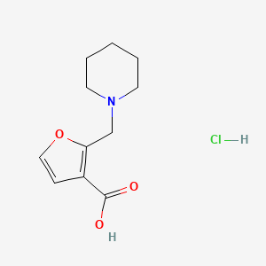 molecular formula C11H16ClNO3 B2847112 2-Piperidin-1-ylmethyl-furan-3-carboxylic acid hydrochloride CAS No. 436099-78-4