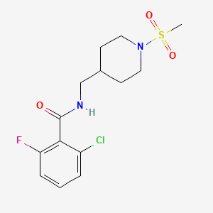 molecular formula C14H18ClFN2O3S B2847136 2-氯-6-氟基-N-((1-(甲磺酰基)哌啶-4-基)甲基)苯甲酰胺 CAS No. 1234974-05-0