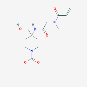 molecular formula C18H31N3O5 B2847179 Tert-butyl 4-[[2-[ethyl(prop-2-enoyl)amino]acetyl]amino]-4-(hydroxymethyl)piperidine-1-carboxylate CAS No. 2361859-19-8