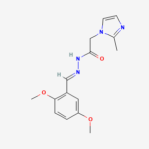 molecular formula C15H18N4O3 B2847193 (E)-N'-(2,5-二甲氧基苯甲亚基)-2-(2-甲基-1H-咪唑-1-基)乙酰肼 CAS No. 861138-41-2