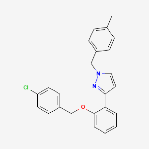 molecular formula C24H21ClN2O B2847198 3-{2-[(4-chlorobenzyl)oxy]phenyl}-1-(4-methylbenzyl)-1H-pyrazole CAS No. 956393-91-2
