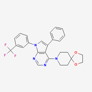 molecular formula C26H23F3N4O2 B2847205 8-(5-phenyl-7-(3-(trifluoromethyl)phenyl)-7H-pyrrolo[2,3-d]pyrimidin-4-yl)-1,4-dioxa-8-azaspiro[4.5]decane CAS No. 477242-37-8