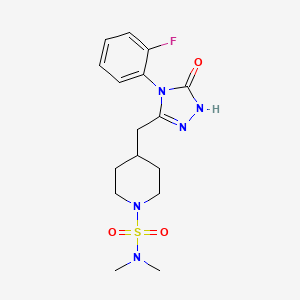 molecular formula C16H22FN5O3S B2847207 4-((4-(2-fluorophenyl)-5-oxo-4,5-dihydro-1H-1,2,4-triazol-3-yl)methyl)-N,N-dimethylpiperidine-1-sulfonamide CAS No. 2034435-11-3