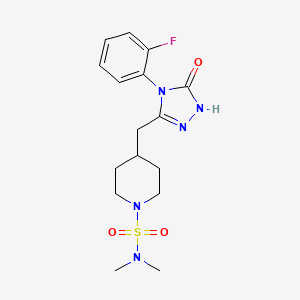 molecular formula C16H22FN5O3S B2847207 4-((4-(2-氟苯基)-5-氧代-4,5-二氢-1H-1,2,4-噻二唑-3-基)甲基)-N,N-二甲基哌嗪-1-磺酰胺 CAS No. 2034435-11-3