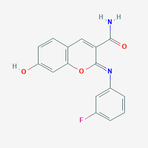 (2Z)-2-[(3-fluorophenyl)imino]-7-hydroxy-2H-chromene-3-carboxamide