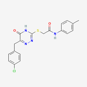 molecular formula C19H17ClN4O2S B2847233 2-{[6-(4-chlorobenzyl)-5-hydroxy-1,2,4-triazin-3-yl]sulfanyl}-N-(4-methylphenyl)acetamide CAS No. 896170-92-6