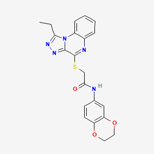 molecular formula C21H19N5O3S B2847239 N-(2,3-dihydro-1,4-benzodioxin-6-yl)-2-[(1-ethyl[1,2,4]triazolo[4,3-a]quinoxalin-4-yl)thio]acetamide CAS No. 1358401-82-7