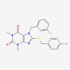 molecular formula C22H21ClN4O2S B2847240 8-[(4-氯苯基)甲基硫醚基]-1,3-二甲基-7-[(3-甲基苯基)甲基]嘧啶-2,6-二酮 CAS No. 376624-88-3