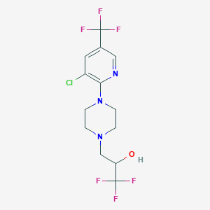 molecular formula C13H14ClF6N3O B2847279 3-{4-[3-Chloro-5-(trifluoromethyl)-2-pyridinyl]piperazino}-1,1,1-trifluoro-2-propanol CAS No. 477858-21-2
