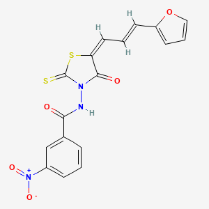 molecular formula C17H11N3O5S2 B2847299 N-[(5E)-5-[(E)-3-(furan-2-yl)prop-2-enylidene]-4-oxo-2-sulfanylidene-1,3-thiazolidin-3-yl]-3-nitrobenzamide CAS No. 714253-03-9