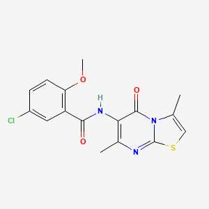 molecular formula C16H14ClN3O3S B2847310 5-chloro-N-(3,7-dimethyl-5-oxo-5H-thiazolo[3,2-a]pyrimidin-6-yl)-2-methoxybenzamide CAS No. 946305-95-9