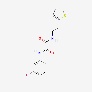 molecular formula C15H15FN2O2S B2847313 N1-(3-fluoro-4-methylphenyl)-N2-(2-(thiophen-2-yl)ethyl)oxalamide CAS No. 1207029-28-4