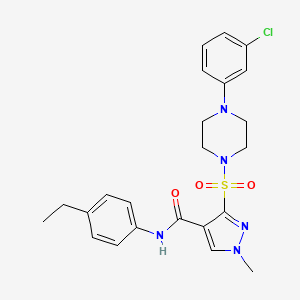 molecular formula C23H26ClN5O3S B2847331 3-{[4-(3-chlorophenyl)piperazin-1-yl]sulfonyl}-N-(4-ethylphenyl)-1-methyl-1H-pyrazole-4-carboxamide CAS No. 1189659-23-1