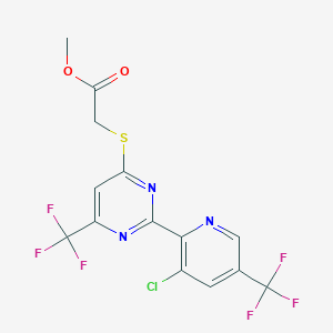 molecular formula C14H8ClF6N3O2S B2847345 {[2-[3-Chloro-5-(trifluoromethyl)-2-pyridinyl]-6-(trifluoromethyl)-4-pyrimidinyl]sulfanyl}methyl acetate CAS No. 2061269-06-3