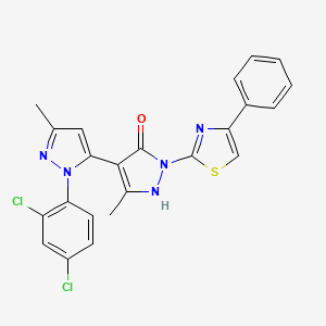 molecular formula C23H17Cl2N5OS B2847358 1-(4-Phenyl-2-thiazolyl)-1'-(2,4-dichlorophenyl)-3,3'-dimethyl-5-hydroxy[4,5']-bipyrazol CAS No. 246021-97-6