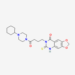 molecular formula C23H30N4O4S B2847369 7-[4-(4-cyclohexylpiperazin-1-yl)-4-oxobutyl]-6-sulfanylidene-5H-[1,3]dioxolo[4,5-g]quinazolin-8-one CAS No. 688054-67-3