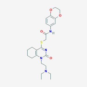 molecular formula C24H32N4O4S B2847376 2-((1-(2-(二乙基氨基)乙基)-2-氧代-1,2,5,6,7,8-六氢喹唑啉-4-基)硫)-N-(2,3-二氢苯并[b][1,4]二氧杂环-6-基)乙酰胺 CAS No. 898435-64-8