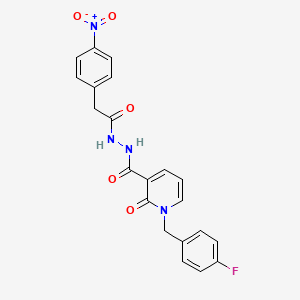 molecular formula C21H17FN4O5 B2847389 1-(4-fluorobenzyl)-N'-(2-(4-nitrophenyl)acetyl)-2-oxo-1,2-dihydropyridine-3-carbohydrazide CAS No. 1105212-20-1