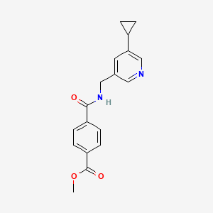 molecular formula C18H18N2O3 B2847396 Methyl 4-(((5-cyclopropylpyridin-3-yl)methyl)carbamoyl)benzoate CAS No. 2034232-89-6