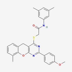 molecular formula C29H27N3O3S B2847397 N-(3,5-Dimethylphenyl)-2-{[2-(4-methoxyphenyl)-9-methyl-5H-chromeno[2,3-D]pyrimidin-4-YL]sulfanyl}acetamide CAS No. 872207-77-7