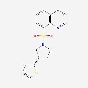 molecular formula C17H16N2O2S2 B2847408 8-((3-(Thiophen-2-yl)pyrrolidin-1-yl)sulfonyl)quinoline CAS No. 2191404-71-2