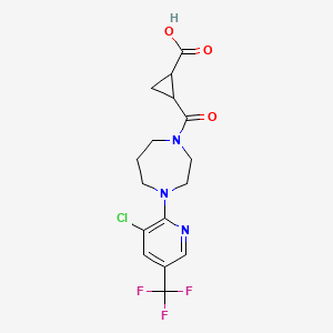 molecular formula C16H17ClF3N3O3 B2847442 2-[4-[3-Chloro-5-(trifluoromethyl)pyridin-2-yl]-1,4-diazepane-1-carbonyl]cyclopropane-1-carboxylic acid CAS No. 1024151-62-9