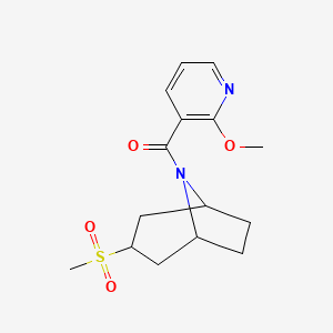 molecular formula C15H20N2O4S B2847467 (2-methoxypyridin-3-yl)((1R,5S)-3-(methylsulfonyl)-8-azabicyclo[3.2.1]octan-8-yl)methanone CAS No. 1706046-85-6