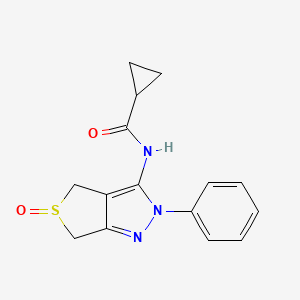 molecular formula C15H15N3O2S B2847471 N-(5-oxo-2-phenyl-4,6-dihydrothieno[3,4-c]pyrazol-3-yl)cyclopropanecarboxamide CAS No. 1008454-23-6