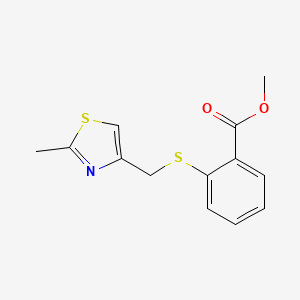 molecular formula C13H13NO2S2 B2847488 Methyl 2-{[(2-methyl-1,3-thiazol-4-yl)methyl]sulfanyl}benzenecarboxylate CAS No. 338414-93-0