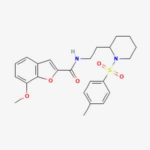 molecular formula C24H28N2O5S B2847502 7-甲氧基-N-(2-(1-对甲苯基哌啶-2-基)乙基)苯并呋喃-2-甲酰胺 CAS No. 1209223-15-3