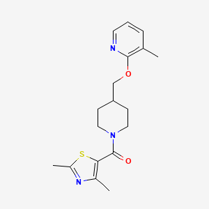 molecular formula C18H23N3O2S B2847525 2-{[1-(2,4-Dimethyl-1,3-thiazole-5-carbonyl)piperidin-4-yl]methoxy}-3-methylpyridine CAS No. 2198896-65-8