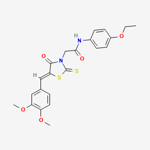 molecular formula C22H22N2O5S2 B2847563 (Z)-2-(5-(3,4-dimethoxybenzylidene)-4-oxo-2-thioxothiazolidin-3-yl)-N-(4-ethoxyphenyl)acetamide CAS No. 681481-13-0