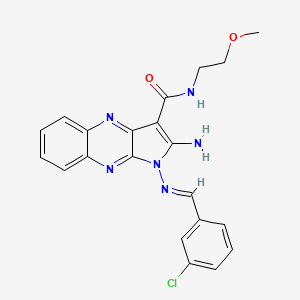 molecular formula C21H19ClN6O2 B2847567 (E)-2-氨基-1-((3-氯苯甲基亚胺)氨基)-N-(2-甲氧基乙基)-1H-吡咯[2,3-b]喹啉-3-甲酰胺 CAS No. 836625-75-3