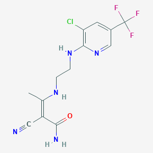 molecular formula C13H13ClF3N5O B2847568 3-[(2-{[3-Chloro-5-(trifluoromethyl)-2-pyridinyl]amino}ethyl)amino]-2-cyano-2-butenamide CAS No. 303152-91-2