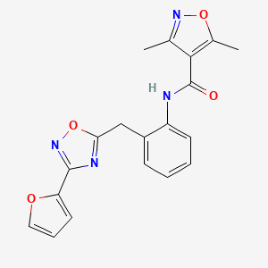 molecular formula C19H16N4O4 B2847571 N-(2-((3-(furan-2-yl)-1,2,4-oxadiazol-5-yl)methyl)phenyl)-3,5-dimethylisoxazole-4-carboxamide CAS No. 1706114-35-3