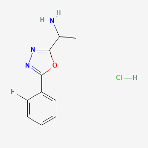 molecular formula C10H11ClFN3O B2847584 1-[5-(2-Fluorophenyl)-1,3,4-oxadiazol-2-yl]ethan-1-amine hydrochloride CAS No. 1417634-42-4