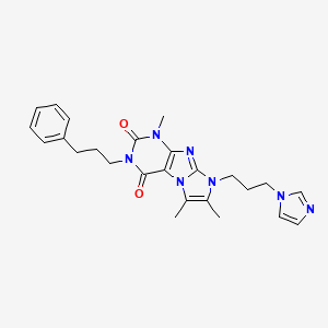 molecular formula C25H29N7O2 B2847593 8-(3-(1H-imidazol-1-yl)propyl)-1,6,7-trimethyl-3-(3-phenylpropyl)-1H-imidazo[2,1-f]purine-2,4(3H,8H)-dione CAS No. 938869-21-7