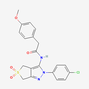 molecular formula C20H18ClN3O4S B2847595 N-(2-(4-chlorophenyl)-5,5-dioxido-4,6-dihydro-2H-thieno[3,4-c]pyrazol-3-yl)-2-(4-methoxyphenyl)acetamide CAS No. 449791-67-7