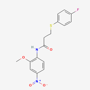 molecular formula C16H15FN2O4S B2847596 3-((4-fluorophenyl)thio)-N-(2-methoxy-4-nitrophenyl)propanamide CAS No. 896357-75-8