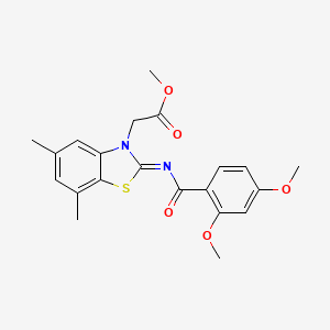 molecular formula C21H22N2O5S B2847626 Methyl 2-[2-(2,4-dimethoxybenzoyl)imino-5,7-dimethyl-1,3-benzothiazol-3-yl]acetate CAS No. 1321691-97-7