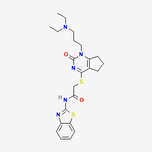 molecular formula C23H29N5O2S2 B2847647 N-(benzo[d]thiazol-2-yl)-2-((1-(3-(diethylamino)propyl)-2-oxo-2,5,6,7-tetrahydro-1H-cyclopenta[d]pyrimidin-4-yl)thio)acetamide CAS No. 898460-52-1