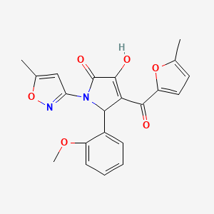 molecular formula C21H18N2O6 B2847669 3-hydroxy-5-(2-methoxyphenyl)-4-(5-methyl-2-furoyl)-1-(5-methyl-3-isoxazolyl)-1,5-dihydro-2H-pyrrol-2-one CAS No. 618872-60-9