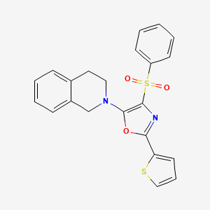 molecular formula C22H18N2O3S2 B2847674 5-(3,4-dihydroisoquinolin-2(1H)-yl)-4-(phenylsulfonyl)-2-(thiophen-2-yl)oxazole CAS No. 627833-47-0