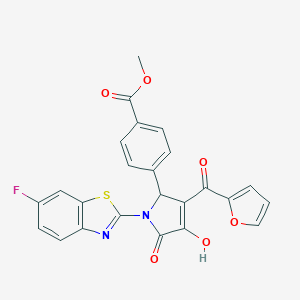 molecular formula C24H15FN2O6S B284769 methyl 4-{(3E)-1-(6-fluoro-1,3-benzothiazol-2-yl)-3-[furan-2-yl(hydroxy)methylidene]-4,5-dioxopyrrolidin-2-yl}benzoate 