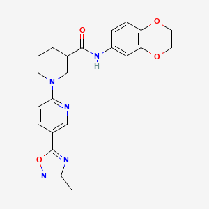 molecular formula C22H23N5O4 B2847691 N-(2,3-二氢-1,4-苯并二氧杂环-6-基)-1-[5-(3-甲基-1,2,4-噁二唑-5-基)吡啶-2-基]哌啶-3-羧酰胺 CAS No. 1396687-05-0