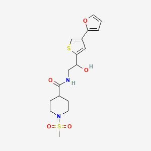 molecular formula C17H22N2O5S2 B2847697 N-[2-[4-(Furan-2-yl)thiophen-2-yl]-2-hydroxyethyl]-1-methylsulfonylpiperidine-4-carboxamide CAS No. 2380041-49-4