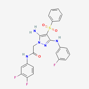 molecular formula C23H18F3N5O3S B2847698 2-[5-amino-4-(benzenesulfonyl)-3-[(3-fluorophenyl)amino]-1H-pyrazol-1-yl]-N-(3,4-difluorophenyl)acetamide CAS No. 2097937-93-2